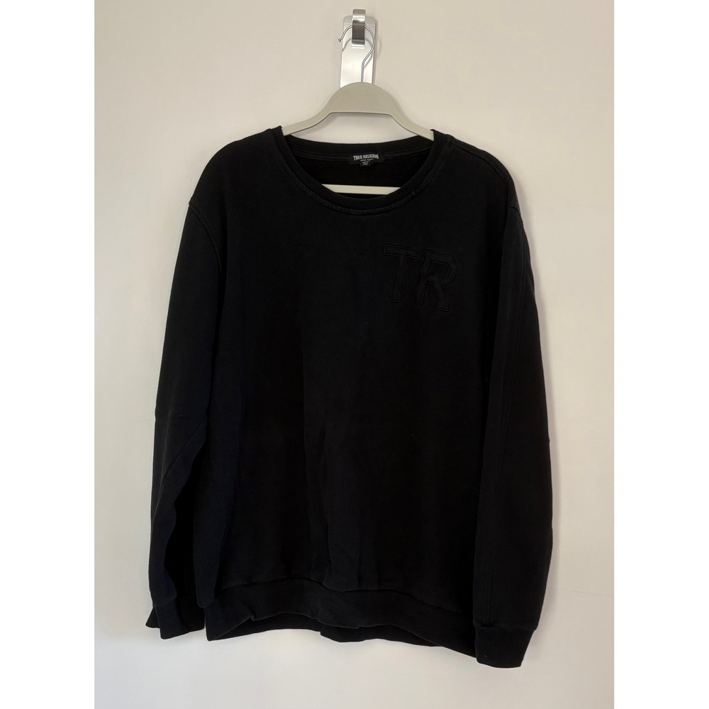 True Religion Mens 2XL Black Tonal TR Logo Crewneck Sweatshirt Fleece Pullover